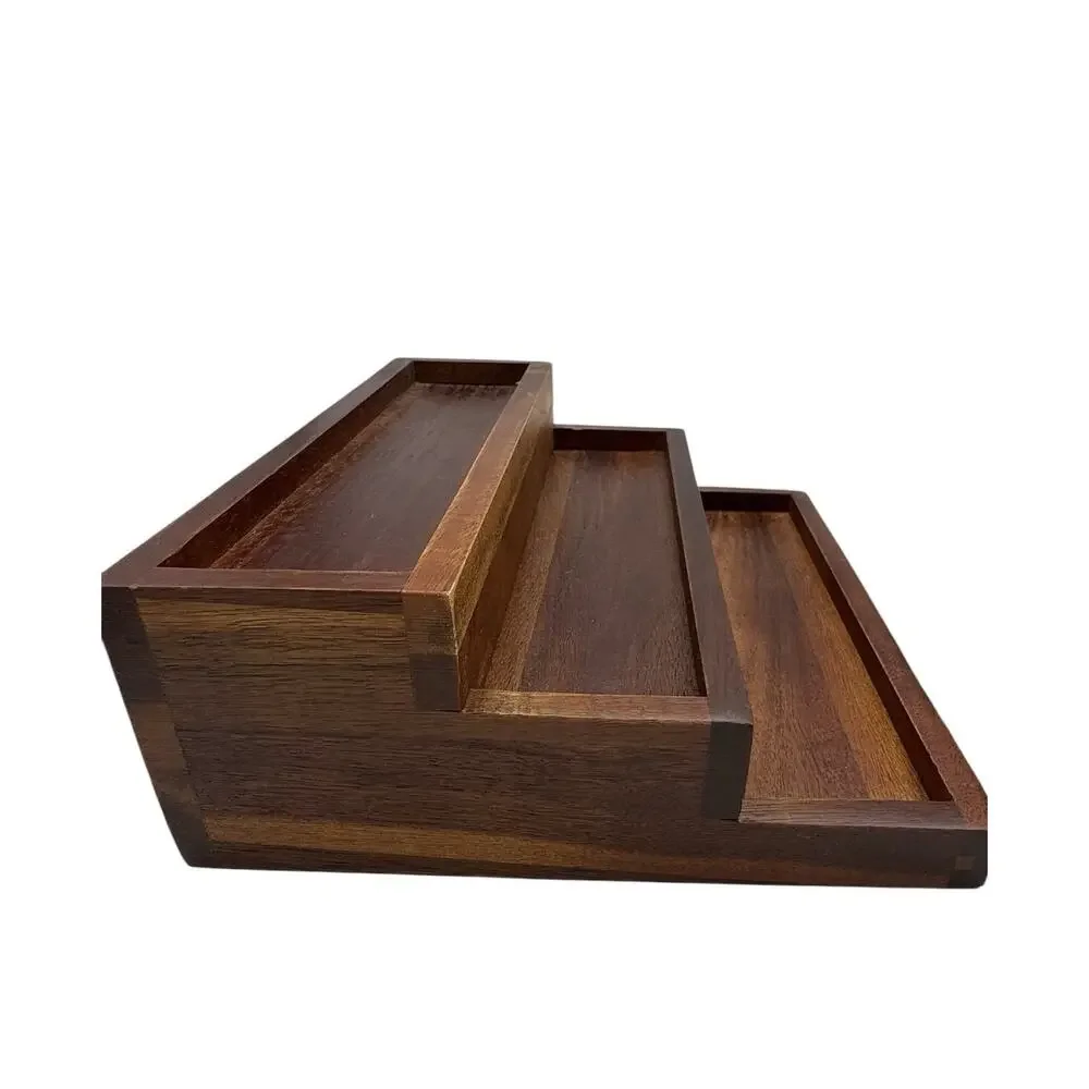 3-Tier Wood Display Riser Set of 2 Tiered Wooden Stands 9